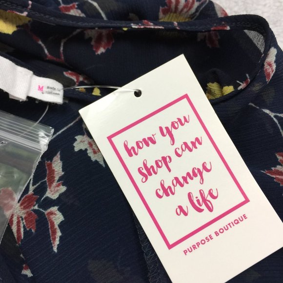 New! Lush Blouse Top Size M Black Yellow Floral Print Sheer Chiffon Long Sleeve - Picture 9 of 15